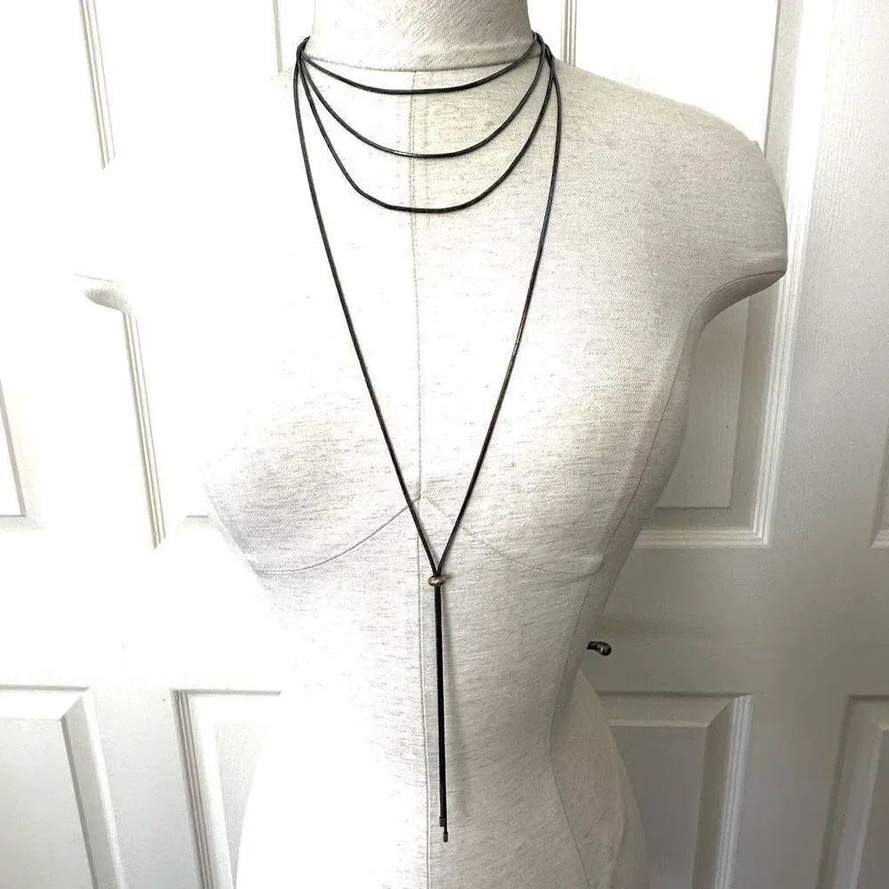 Iridescent multi strand lariat necklace